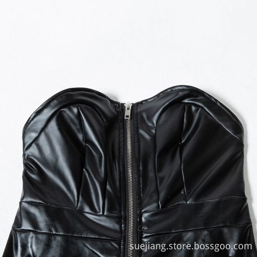 Sexy PU Bodycon Zipper Backless Faux Leather Dress